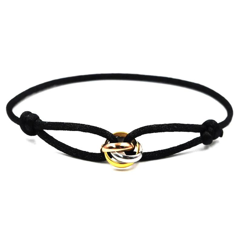 Bracelet de luxe mixte en corde ajustable avec fermoir 3 métaux, parfait pour hommes et femmes. Cadeau idéal.