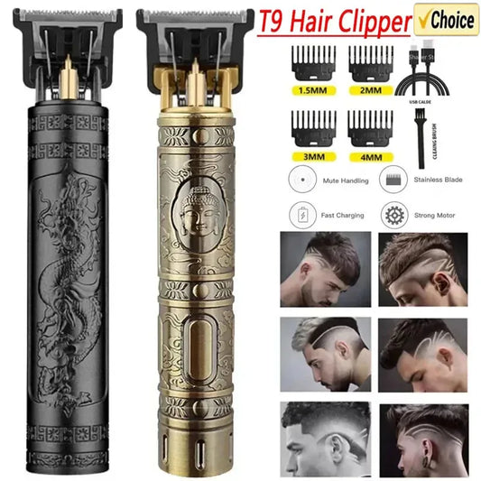 Tondeuse à cheveux électrique T9 pour hommes, rechargeable, polyvalente pour barbe et cheveux, offre spéciale.