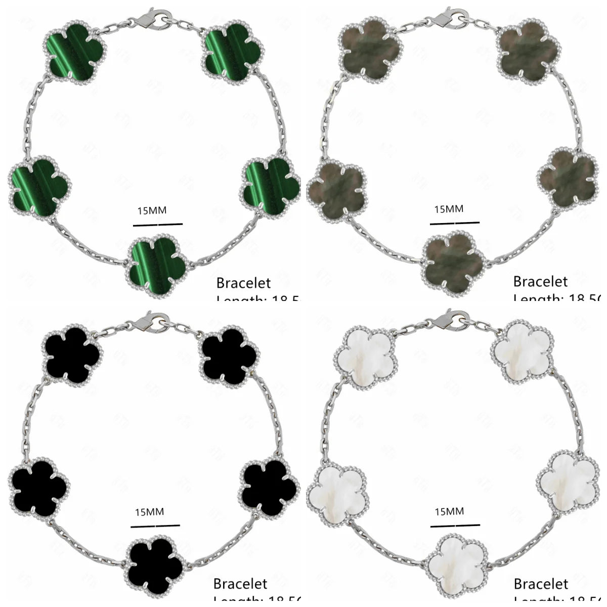 Bracelet Luxe VAN CLEEF Fleur à Cinq Feuilles, Trèfle à Quatre Feuilles en Or et Argent avec Pierre Naturelle et Nacre.